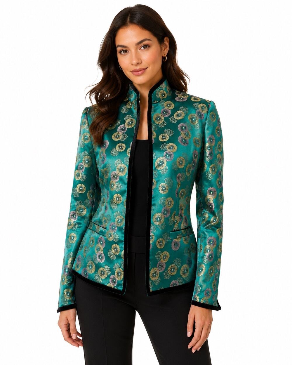 Vintage ‘00s WD.NY Teal Silky Mandarin Collar Asian-Inspired Jacket
